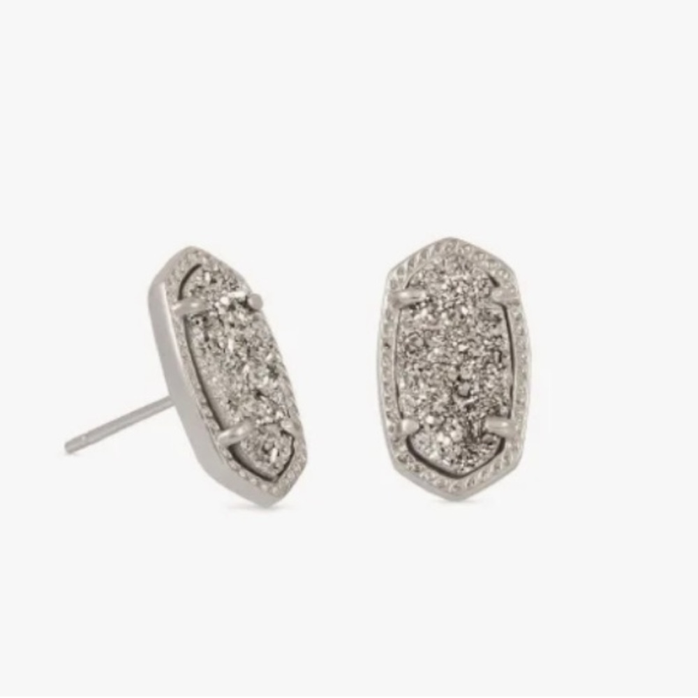 EUC Kendra Scott Ellie Platinum Drusy in rhodium earrings stud -mult. lighting